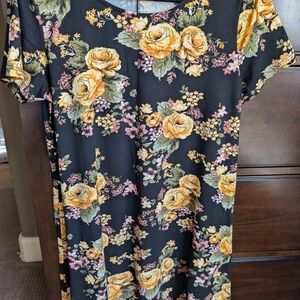 French Grey Floral Black Dress with Yellow and Pink Accents